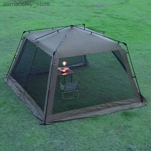 Tentes et abris Pergola extérieure automatique en aluminium Po tente 7-9 personnes Camping anti-pluie colle argentée crème solaire plage moustiquaire parasol Q231117