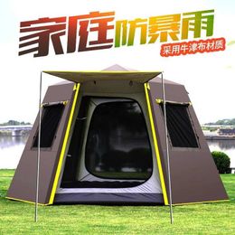 Tenten Outdoor automatische tent 4-6 personen camping dikke zeshoekige aluminium paal veld camping dubbellaags kamperen Q240228