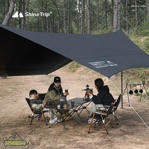 Tenten en schuilplaatsen Shinetrip Camping Black Rubber Full Shading Tent Zilver gecoate zeshoekige draagbare verdikte zonnebrandcrème regen