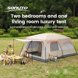 Tentes et abris Sonuto Camping tente familiale 3-12 personnes à deux étages super grand 2 chambres épaissies imperméable à l'eau en plein air camping familial équipement de tourisme 24327