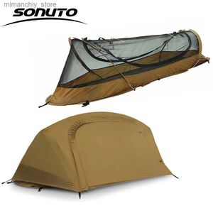 Tiendas de campaña y refugios Sonuto Outdoor Sing-Person Carpa ligera Nylon Refugio táctico Cama de marcha Mosquitera Anti-Mosquito Campo impermeable Q231117