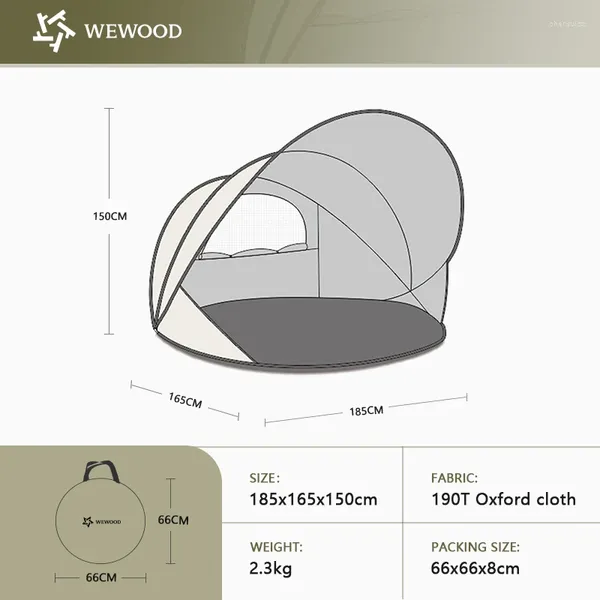 Tiendas de campaña y refugios Wewood Ultralight 1-2 Persona Up Beach Tent Easy Set Juguete al aire libre Portátil Automático con revestimiento trasero plateado