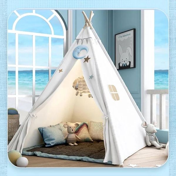 Tentes Enfants Tente Tipi Portable Wigwam Pour Enfants Intérieur Extérieur Pliable Coton Indien Toile Enfant Jouer Maison Tipi Chambre Décor