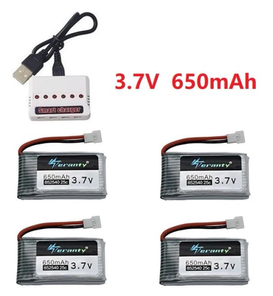 Teranty Power 3.7V 650mAh Batterie avec chargeur USB pour Syma X5C X5C-1 X5 H5C X5SW 852540 3,7 V Lipo Drone Rechargeable Batterie