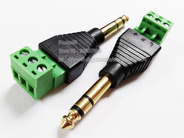 Connecteurs Audio 6.35, bornier vers jack stéréo 6.35mm, adaptateur mâle 3 broches, ensemble de 2 pièces/10 pièces