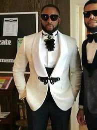 Terno 3 Stuks Mannen Pakken Voor Bruiloft 2021 Custom Made Classic White Blazer Business Prom Suits GroomsMen Groom Mens Tuxedo X0909