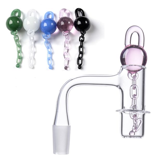 Terp Slurper Quartz Banger Pleine Soudure Bord Biseauté Banger Accessoires Pour Fumeurs 10mm 14mm Joint Mâle 45ﾰ 90ﾰ Avec Bouchon De Chaînes De Marbre En Verre Unique Pour Conduites D'eau