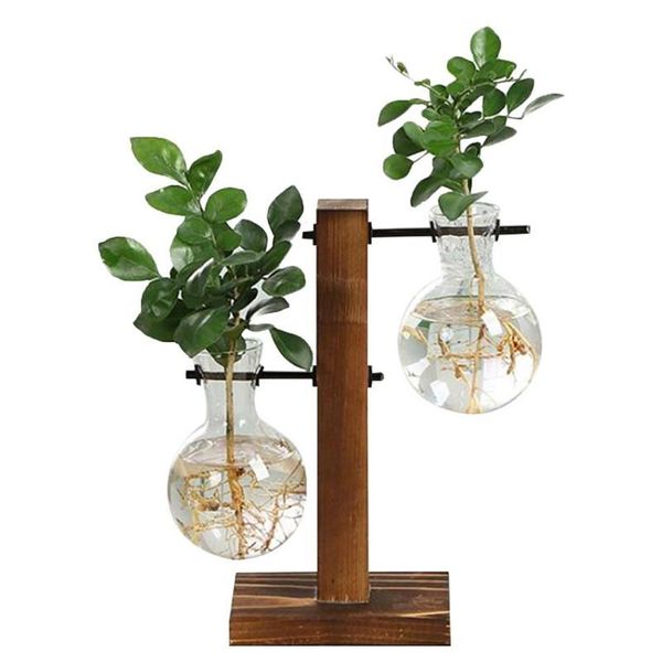 Vases à plantes hydroponiques Terrarium, Pot de fleur Vintage, Vase Transparent, cadre en bois, plantes de table en verre, bonsaï de maison, décoration 245H
