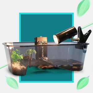 Terrario Reptile Vivarium Box Tortuga Hábitat de tortuga con rampa para recarga Accesorios de herramientas de alimentos de cría de acuarios