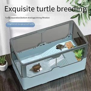 Terrarios Tanque de tortugas Cambio de agua gratuito con tumbona Tortuga brasileña Paisajismo ecológico Caja de cría Accesorios para acuarios 220V 4W