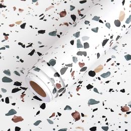 Terrazzo Contact Paper Blanche étanche à l'auto-adhésif Rouleau de papier peint en granit décor de comptoir de granit et d'autocollant pour cuisine 240415