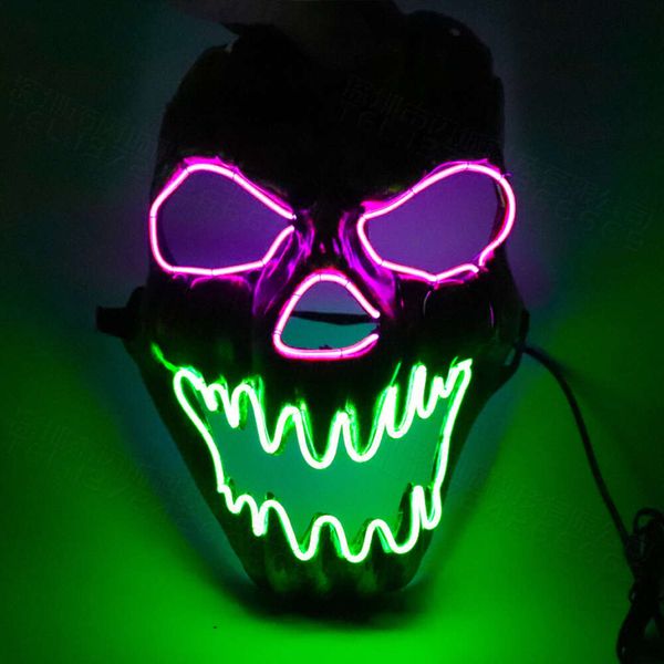 Visage fantôme terrifiant tête fantôme feu Kirin masque LED accessoire squelette déguisement terrifiant dents pointues effrayant les fans de l'armée CS pour les opérations sur le terrain