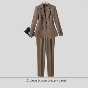 Tesco 2 -delige damesprint broekpakjes lange mouwen blazer elegant senior jas suit voor kantoor dame conjunto feminino