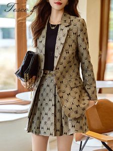 Tesco Casual Vrouwen Pak 2 Stuks Blazer Broek Set voor Kantoor Dame Formele Bruiloft Prom Feestkleding 240202