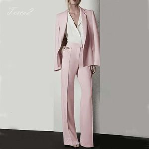 Tesco Chic Blazer pour les femmes s'adapte à une veste à manches longues solide pantalon à jambe droite 2 pièces Spring Women's Pantal