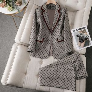 Tesco Khaki Print Women Jacket 2 -delige pak Senior Blazer Pantsuits Office Lady Formal Shorts Suits voor werkende blazer Mujer