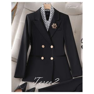 Tesco Office Lady Pantsuit Blazer Pak met lange mouwen +potloodbroek Solid dames outfits 2 -stukje voor zakelijke conjunto femininos