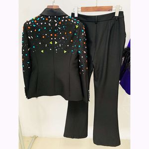 Tesco pour femmes en pantalon 2 pièces diamants veste pantalon fascinant pour la fête du soir des ensembles de blazer de mariage formel