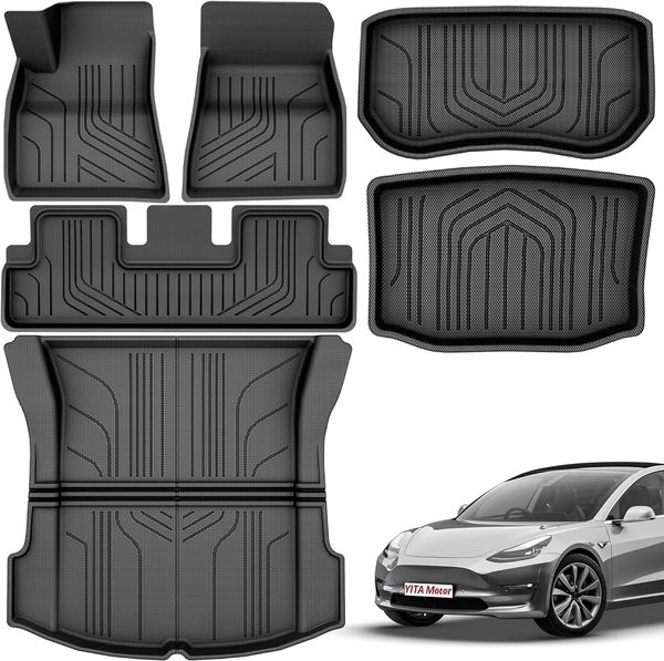 Ensemble complet de tapis de sol Tesla Model 3 sur mesure 2020-2023, doublures de chargement toutes saisons, plateau de chargement arrière, tapis de sol de coffre, accessoires d'intérieur