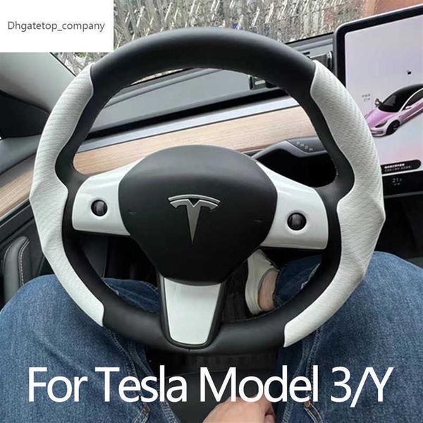 Housse de volant Tesla pour Tesla modèle 3 modèle Y modèle S noir rouge en cuir de Fiber de carbone volant Sport Anti-fourrure209O