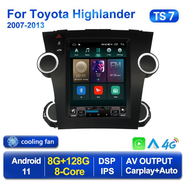 Radio con dvd para coche con pantalla de estilo Tesla para Toyota Highlander 2 XU40 2007-2013, reproductor Multimedia de vídeo, navegación, GPS, BT, Android, 2din