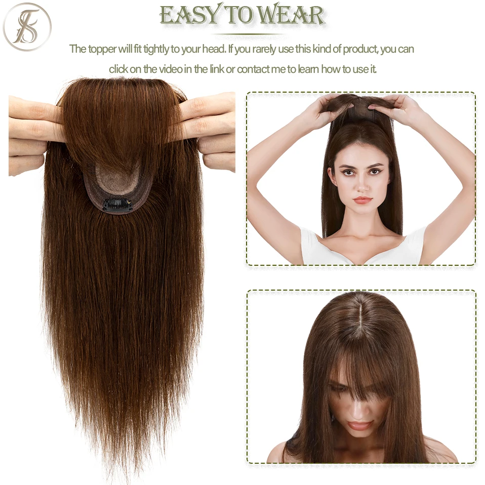 Tess Women Topper Clip i hårförlängningar 7x12.5cm hår toppers naturliga hår peruker 100% mänskligt hår för kvinnor silkebas hårklipp