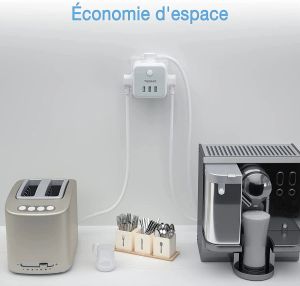 Tessan FR Wall Socket Cube Power Strip met 3 Franse verkooppunten 3 USB -laadpoorten, 6 in 1 Multi Outlets Power Adapter voor Home