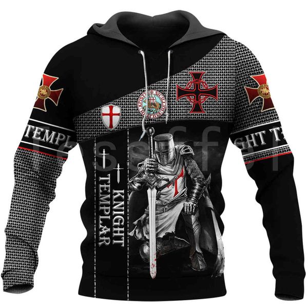 Tessffel est Knight Templar Armor Jesus God Guard Cavalier Pullover Streetwear Moda 3DPrint Hombres / Mujeres Sudaderas con capucha divertidas D-9 211106