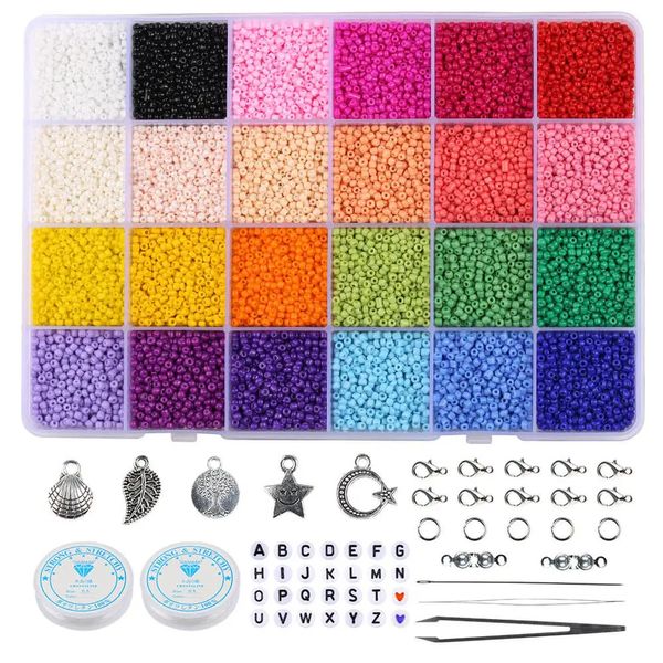 TESSYSTORE Juego de caja de cuentas de semilla de vidrio de 2 mm con herramientas Cuentas del alfabeto para hacer joyas Pulsera Anillos Accesorios de bricolaje Kit de joyería 240102