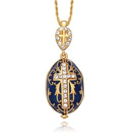 Prueba de joyas esmalte hecho a mano Pascua Jesús Cross Faberge Huevo Colgante Collar Cristal Collar Percing Regalo para mujeres7040844