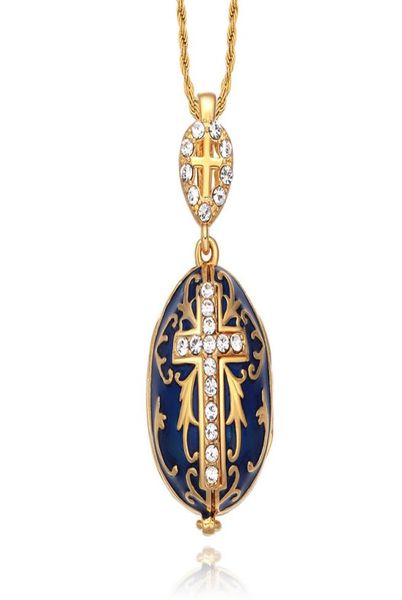 Tester les bijoux émail émaillé de Pâques Jésus croix de croix faberge le pendentif œuf charme cristal rhinge collier perçage cadeau aux femmes9102731