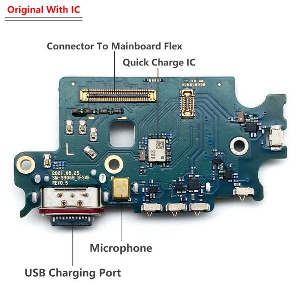 Tested USB Charging Plate Connector Board Cable Flex avec microphone micro pour Samsung S22 Plus S22 Ultra S908B S908U S901B