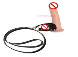 Testículo Bondage Gear Anillo de cuero de sujeción del escroto con correa para tirar Tortura de polla y pelota Fetiche escrotal atado y estirado Se7082509