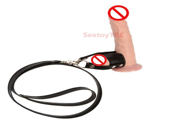 Anneau en cuir de retenue de scrotum d'équipement de bondage de testicule avec la laisse de traction et la torture de balle attachée et étirée Fétiche Scrotal Se7082509