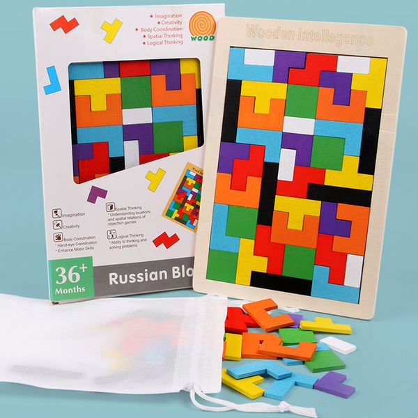 Tetris blocs de construction puzzle maternelle cadeau jouets en bois en gros