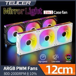 Teucer JM-1 PC Case Fan Spiegel Cyclus ARGB Licht 120mm 3in1 800-2000rpm 12v5Pin PWM Laag geluidsniveau Chassis Waterkoeling Ventilador 240314