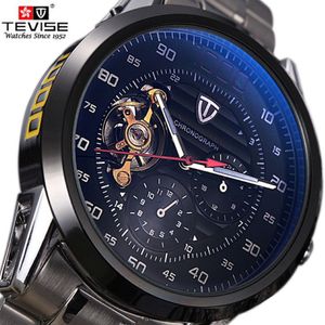 Tevise Automatisch Horloge Heren Horloges Tourbillon Mechanisch Skeleton Horloge Heren Zelfwinder Waterdicht Heren Klok Relogio Masculi213P