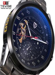 Tevise Automatic Watch Men039s Montre Tourbillon Squelette mécanique Watch Men Auto-Wring Tamesproof Male Horloge Relogie Masculi4198164
