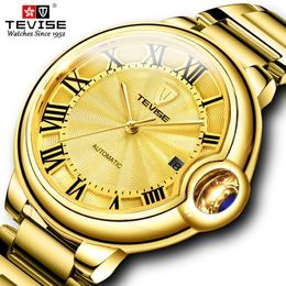 TEVISE mode automatique mécanique hommes montre doré en acier inoxydable mâle horloge haut de gamme marque hommes montre-bracelet 243a