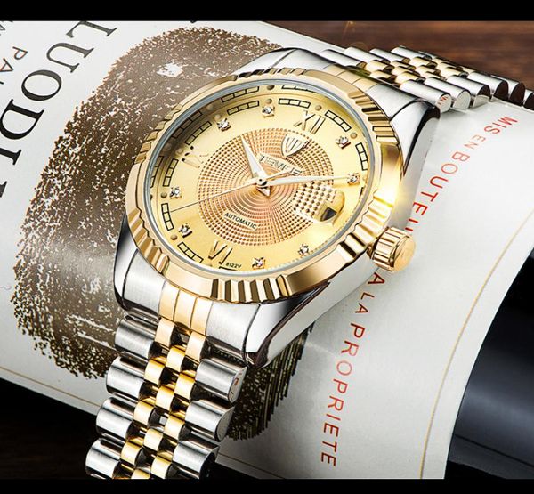 Tevise Fashion Automatic Men Watch Luminal Mechanical Watches Gold Dial Squelette Men Watch Business Men039s Wrist Wrists8827828