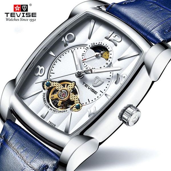 TEVISE mode hommes montres automatiques phase de lune Tourbillon montre mécanique hommes en cuir Sport montre-bracelet Relogio Masculino2572