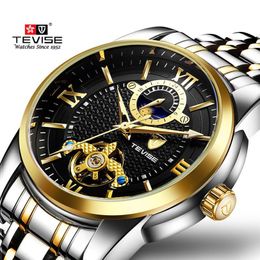 TEVISE – montre de luxe pour hommes d'affaires, Design Tourbillon, bracelet en acier inoxydable, automatique, 308L