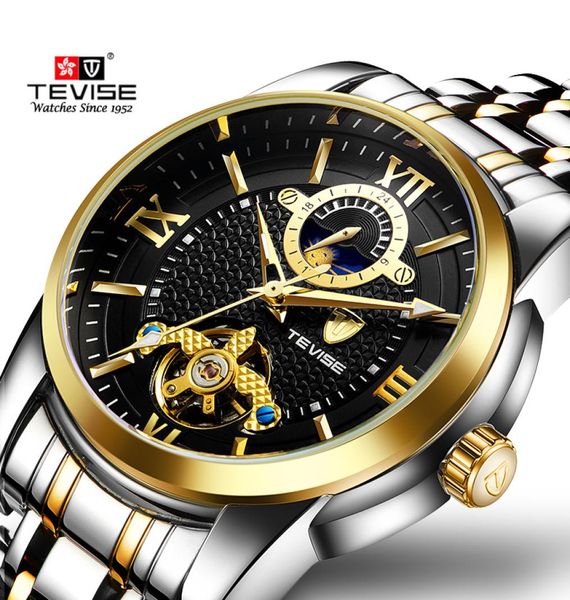 Tevise Fashion Mens Watch Luxury Business Men Watches Design Tourbillon Store de acero inoxidable Relojes de muñeca automática7780369