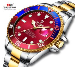 Tevise Green Water Ghost Men Quartz Watch Calendar Business Imperproof Businets Watchs en acier inoxydable RELOJO MASCUINO1917905