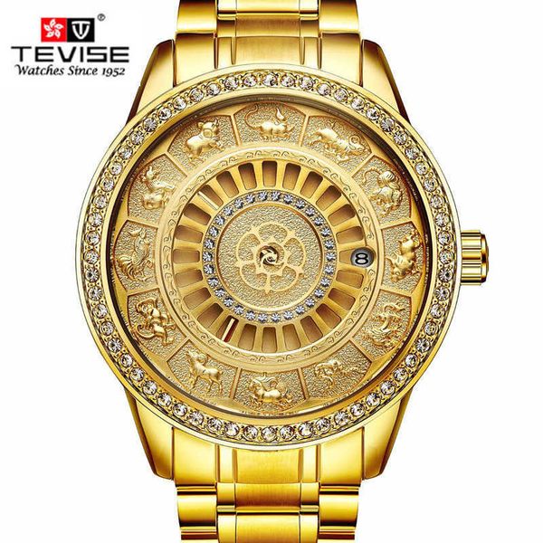 TEVISE Hommes Montre Mécanique Automatique Squelette Zodiac Montres À Remontage Automatique Étanche Top De Luxe Or Horloge Relogio Masculino Q0902