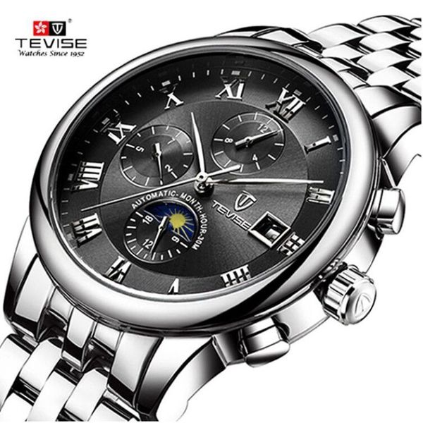 Tevise Mens Watches Men Automatic Mechanical Watch Self Wind en acier inoxydable Businet Militarywatch Relogie Masculino229s