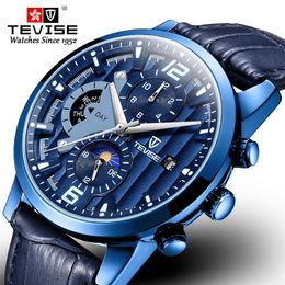 TEVISE nouvelle mode hommes montre automatique bracelet en cuir étanche Sport horloge luxe phase de lune Date mécanique montre-bracelet 223F