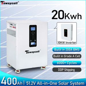 Tewaycell-batería LiFePO4 todo en uno de 20KWh, 10KWh, 15KWh, 48V, 51,2 V, sistema Solar doméstico integrado, inversor de 10KW, móvil ESS libre de impuestos