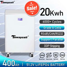 Tewaycell 400Ah 20KWh 48V Lifepo4 batterie 51.2V Powerwall 6000 + Cycles RS485 CAN 16S BMS système solaire Mobile ESS pas de taxe