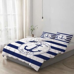 Tex Nautical dekbedoverdek sets met aangepaste naam euro beddengoed blauw anker bed linnen tweeling koningin king size beddings